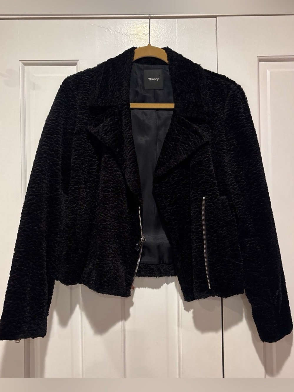 Theory Black Plush Moto Jacket size 4 BNWOT